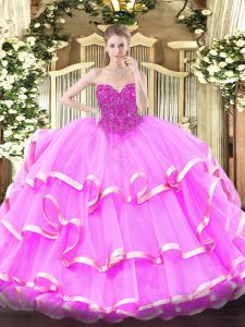New Arrival Floor Length Fuchsia Quince Ball Gowns Sweetheart Sleeveless Lace Up