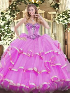 Great Ball Gowns Sweet 16 Dress Lilac Sweetheart Organza Sleeveless Floor Length Lace Up