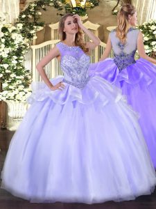 Lavender Zipper Quinceanera Dress Beading Sleeveless Floor Length