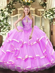 Ideal Beading Sweet 16 Dresses Lilac Lace Up Sleeveless Floor Length