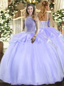 Lavender Square Neckline Beading Ball Gown Prom Dress Sleeveless Lace Up