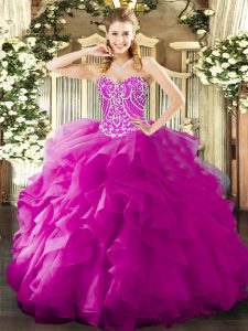 Latest Sweetheart Sleeveless Organza Vestidos de Quinceanera Beading and Ruffles Lace Up