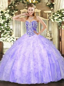 High Class Lavender Quince Ball Gowns Military Ball and Sweet 16 and Quinceanera with Beading and Ruffles Sweetheart Sle