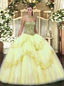 Tulle Sleeveless Floor Length Quinceanera Dresses and Beading and Appliques