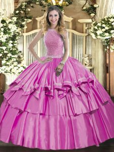 Cheap Lilac Sleeveless Beading and Ruffled Layers Floor Length Quinceanera Dress