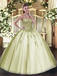 Olive Green Lace Up Sweetheart Beading Ball Gown Prom Dress Tulle Sleeveless
