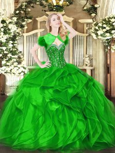 Beautiful Green Quince Ball Gowns Military Ball and Sweet 16 and Quinceanera with Beading and Ruffles Sweetheart Sleevel