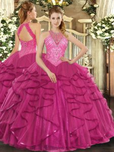 Clearance Sleeveless Beading and Ruffles Lace Up Quinceanera Dress