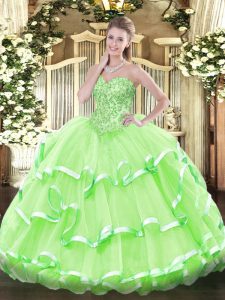 Popular Floor Length Lace Up Quinceanera Gown for Sweet 16 and Quinceanera with Appliques and Ruffled Layers