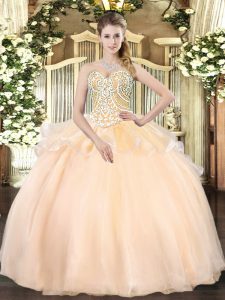 Comfortable Ball Gowns Quinceanera Dress Champagne Sweetheart Organza Sleeveless Floor Length Lace Up