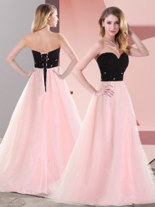 Sweetheart Sleeveless Lace Up Prom Dress Pink And Black Tulle