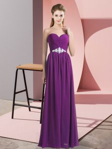 Purple Lace Up Sweetheart Beading Homecoming Dress Chiffon Sleeveless
