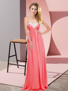 Fancy Ruching Watermelon Red Lace Up Sleeveless Floor Length