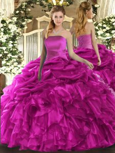 Simple Ball Gowns Ball Gown Prom Dress Fuchsia Strapless Organza Sleeveless Floor Length Lace Up