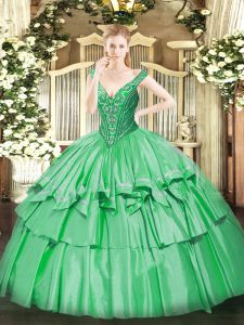 Artistic Floor Length Ball Gowns Sleeveless Green Quince Ball Gowns Lace Up