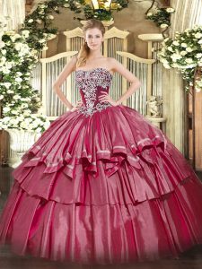 Cute Floor Length Hot Pink Quinceanera Gown Strapless Sleeveless Lace Up
