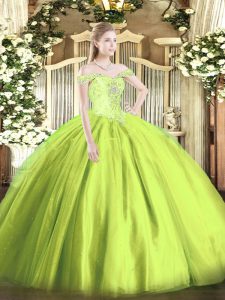 Lovely Beading Sweet 16 Dress Yellow Green Lace Up Sleeveless Floor Length
