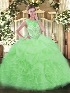 Admirable Sleeveless Organza Lace Up 15 Quinceanera Dress in Apple Green with Beading and Ruffles