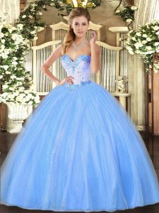 Baby Blue Sweetheart Lace Up Beading Quinceanera Gown Sleeveless