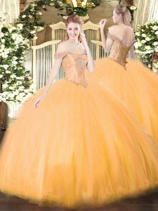 Hot Selling Orange Sweet 16 Dresses Military Ball and Sweet 16 and Quinceanera with Beading Off The Shoulder Sleeveless 