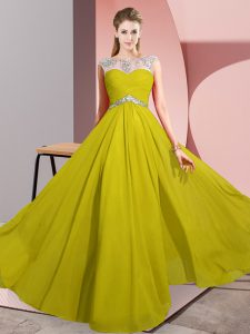 Traditional Yellow Empire Scoop Sleeveless Chiffon Floor Length Clasp Handle Beading Prom Party Dress