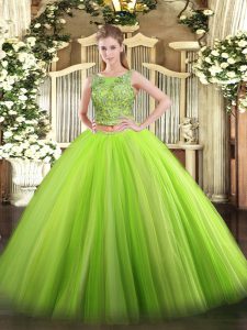 Green Sleeveless Beading Floor Length 15th Birthday Dress