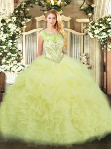 Exceptional Yellow Quinceanera Dresses Sweet 16 and Quinceanera with Beading and Ruffles Scoop Sleeveless Zipper