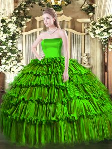 Strapless Sleeveless Quince Ball Gowns Floor Length Ruffled Layers Organza