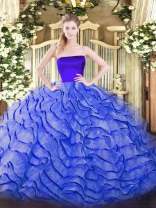 Most Popular Blue Ball Gowns Ruffles Quinceanera Dress Zipper Tulle Sleeveless