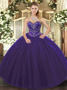 Custom Designed Ball Gowns Quince Ball Gowns Purple Sweetheart Tulle Sleeveless Floor Length Lace Up