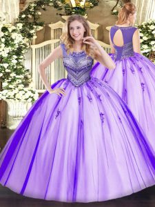 Colorful Lavender Sleeveless Beading Floor Length Sweet 16 Dress