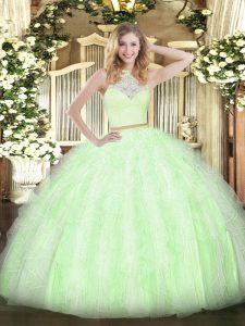 Yellow Green Sleeveless Tulle Zipper 15 Quinceanera Dress for Military Ball and Sweet 16 and Quinceanera