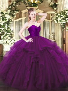 Sweet Purple Sleeveless Ruffles Floor Length Quinceanera Dress