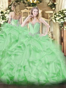 On Sale Organza Sweetheart Sleeveless Lace Up Beading and Ruffles 15th Birthday Dress in Apple Green