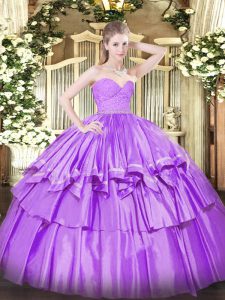 Vintage Lilac Zipper Sweet 16 Dress Beading and Lace and Ruffled Layers Sleeveless Floor Length