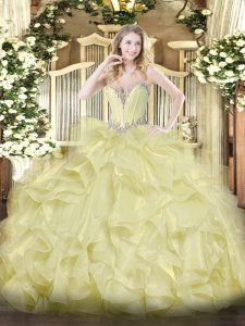Dynamic Yellow Sleeveless Beading and Ruffles Floor Length Ball Gown Prom Dress
