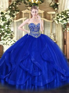 Ruffles Sweet 16 Quinceanera Dress Royal Blue Lace Up Sleeveless Floor Length