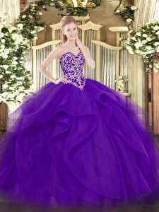 Sweetheart Sleeveless Lace Up 15 Quinceanera Dress Purple Tulle