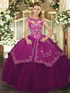 Purple Sweet 16 Dresses Sweet 16 and Quinceanera with Beading and Embroidery Scoop Cap Sleeves Lace Up