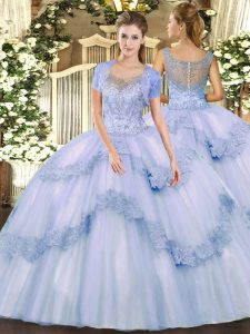 Sleeveless Beading and Appliques Clasp Handle Quince Ball Gowns