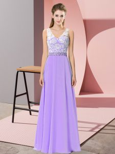 Custom Made Lavender Sleeveless Floor Length Beading Backless Prom Dresses