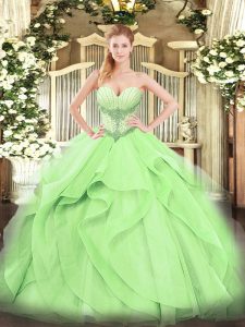 Shining Yellow Green Sleeveless Tulle Lace Up 15 Quinceanera Dress for Military Ball and Sweet 16 and Quinceanera