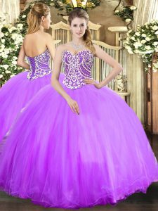 Luxurious Floor Length Lavender Quinceanera Gowns Sweetheart Sleeveless Lace Up