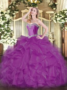 Amazing Fuchsia 15 Quinceanera Dress Military Ball and Sweet 16 and Quinceanera with Beading and Ruffles Sweetheart Slee