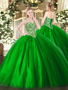 Green Sweetheart Neckline Beading 15th Birthday Dress Sleeveless Lace Up