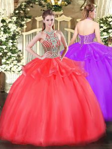 Spectacular Sleeveless Lace Up Floor Length Beading and Ruffles Sweet 16 Quinceanera Dress