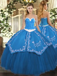 Blue Lace Up Sweetheart Appliques and Embroidery Vestidos de Quinceanera Organza and Taffeta Sleeveless