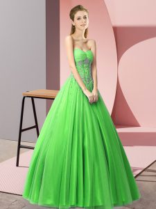 Sleeveless Floor Length Beading Lace Up Prom Dresses with Green