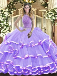 Superior Lavender 15th Birthday Dress Military Ball and Sweet 16 and Quinceanera with Beading and Ruffled Layers High-ne
