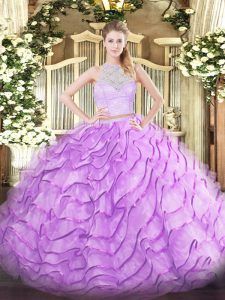 Fabulous Lilac Quinceanera Gown Scoop Sleeveless Brush Train Zipper